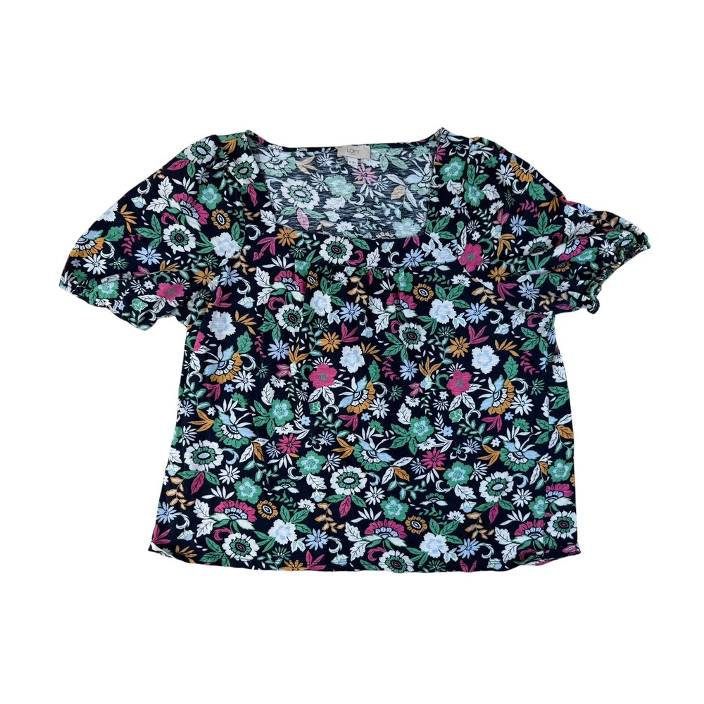 Cottagecore Floral Knit Top Rayon Square Neck XL Loft Outlet